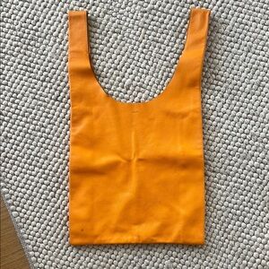 Orange Leather Tote Bag